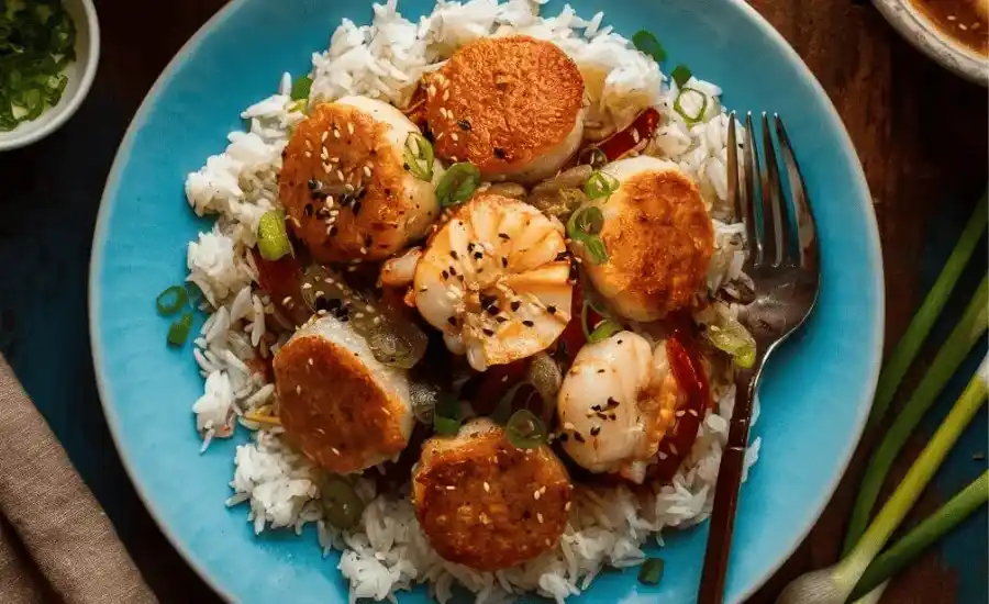 fishcakes and scallops stir fry