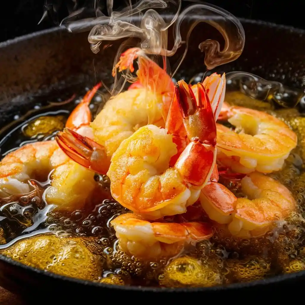 Boom Boom Shrimp: 5 Simple Steps to Crispy Perfection 3 Crispy shrimp frying in hot oil for Boom Boom Shrimp recipe.