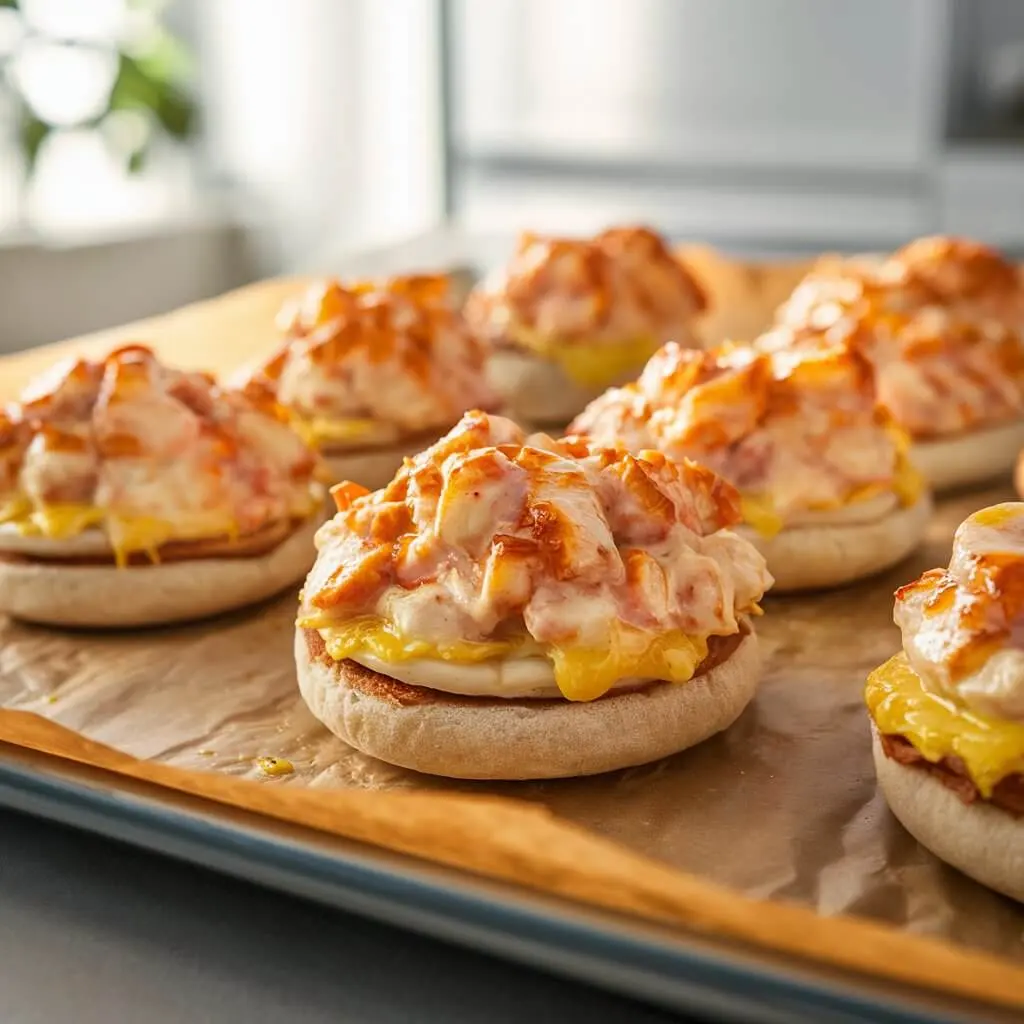 Crabbies Recipe: 5 Easy Steps to Cheesy Perfection 3 Spreading cheesy crab mixture on English muffins for a traditional Crabbies recipe.