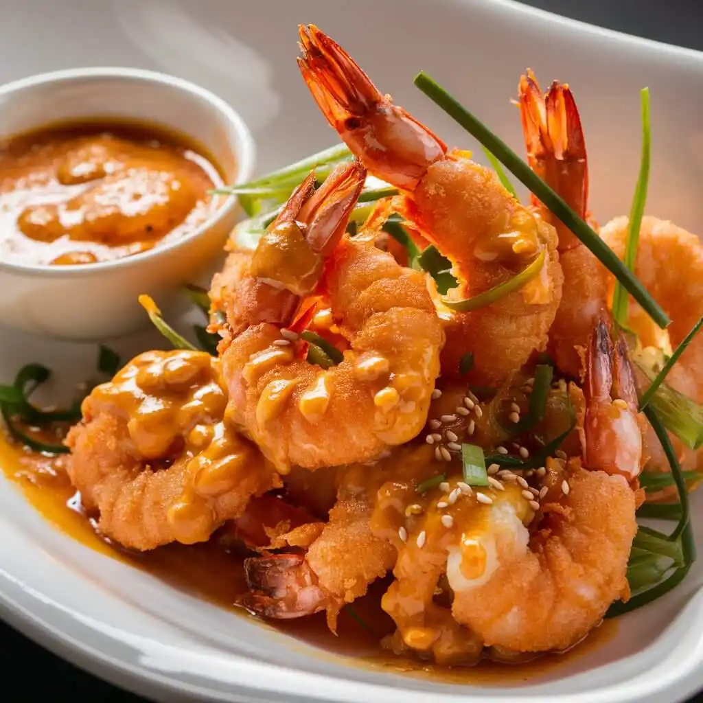 Boom Boom Shrimp: 5 Simple Steps to Crispy Perfection 4 Crispy Boom Boom Shrimp tossed in sweet-spicy sauce, garnished with green onions.
