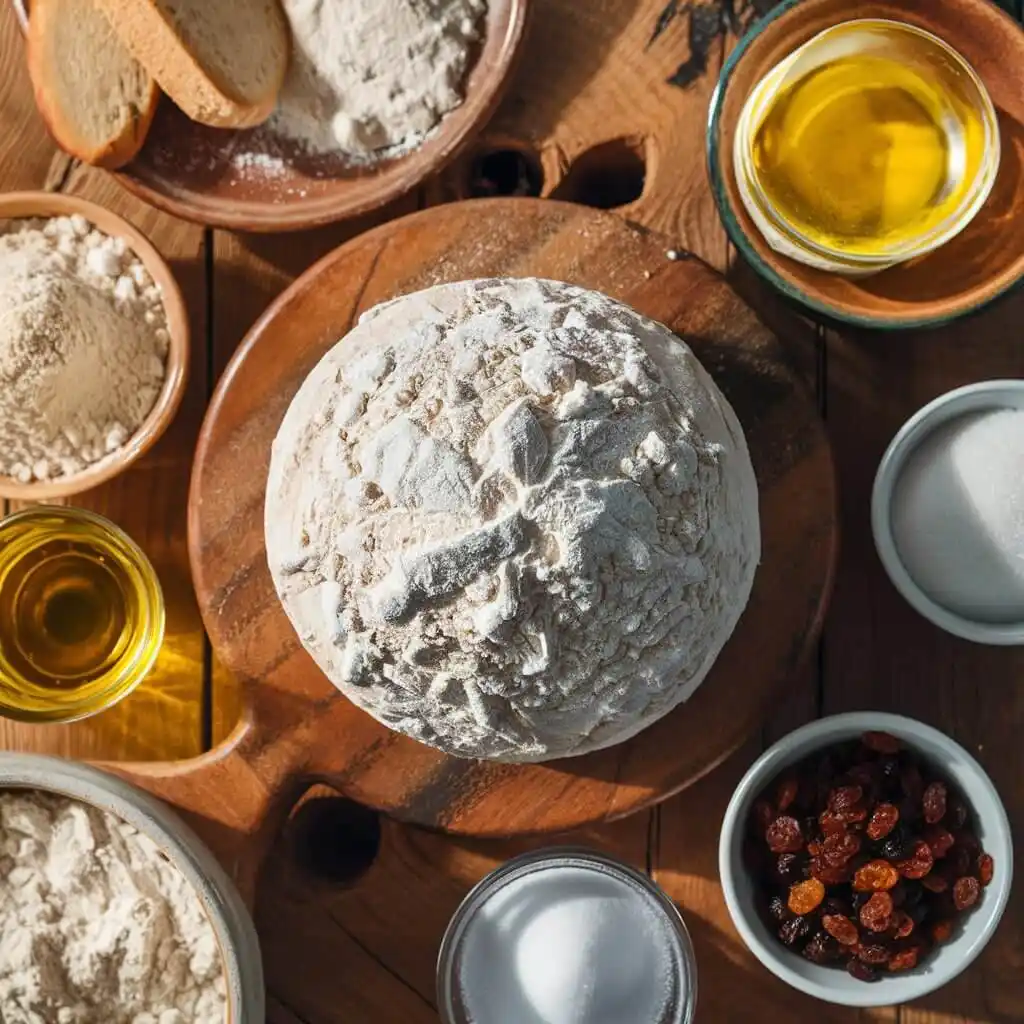 Easy Reka Bread Recipe: A Step-by-Step guide 2 Top-down view of fresh ingredients for traditional Reka bread recipe on a wooden table