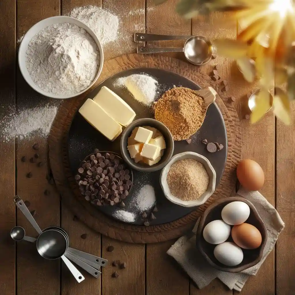 Quick Toll House Cookie Recipe in 30 Minutes or less 2 Fresh ingredients for Nestlé Toll House cookie recipe arranged on a wooden table.